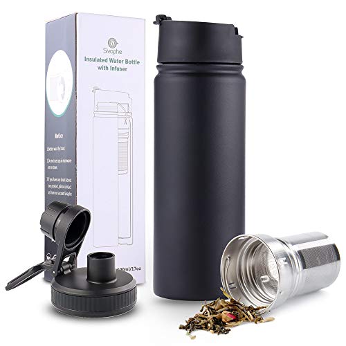 Tea Infuser Bottle With Removable Loose Leaf Tea Strainer 18/8 Stainless Steel Insulated Travel Tea Tumbler Black