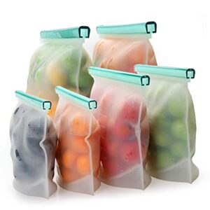 【upgrade】cadrim reusable extra thick silicone food storage bags – 6 packs zipper freezer bags for marinate meats sandwich, snack, cereal,fruit meal prep, leakproof, dishwasher-safe lunch storage bags