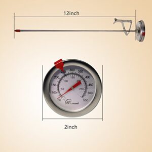 KT THERMO Candy/Deep Fry Thermometer with Instant Read,Dial Thermometer,12" Stainless Steel Stem Meat Cooking Thermometer,Best for Turkey,BBQ,Grill