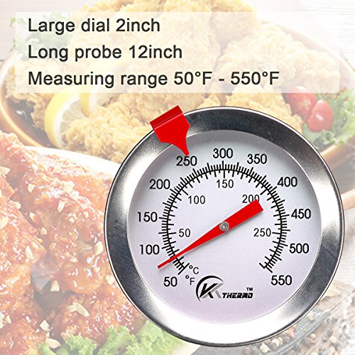 KT THERMO Candy/Deep Fry Thermometer with Instant Read,Dial Thermometer,12" Stainless Steel Stem Meat Cooking Thermometer,Best for Turkey,BBQ,Grill