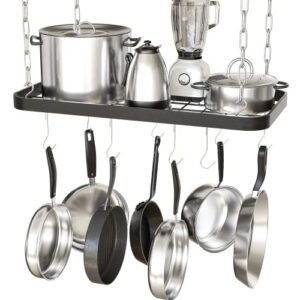 jackcube design hanging pot and pan ceiling rack, wall mount grid kitchen pot organizer storage shelves for utensils, cookware with 8 s hooks (24.4 x 11.8 x 1.2 inches)- mk397b