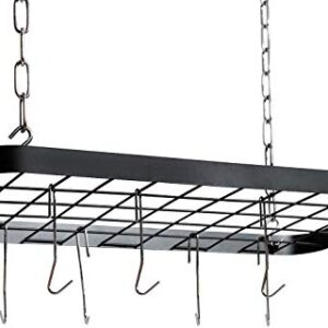 JACKCUBE DESIGN Hanging Pot and Pan Ceiling Rack, Wall Mount Grid Kitchen Pot Organizer Storage Shelves for Utensils, Cookware with 8 S Hooks (24.4 x 11.8 x 1.2 inches)- MK397B
