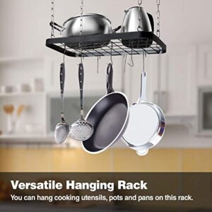 JACKCUBE DESIGN Hanging Pot and Pan Ceiling Rack, Wall Mount Grid Kitchen Pot Organizer Storage Shelves for Utensils, Cookware with 8 S Hooks (24.4 x 11.8 x 1.2 inches)- MK397B