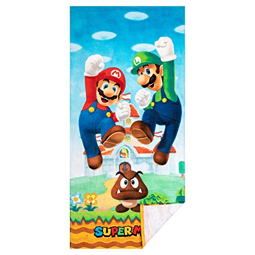 Super Mario "Official Nintendo" Kids Super Soft Cotton Bath/Pool/Beach Towel, 58 in x 28 in, By Franco