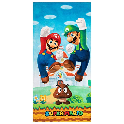 Super Mario "Official Nintendo" Kids Super Soft Cotton Bath/Pool/Beach Towel, 58 in x 28 in, By Franco