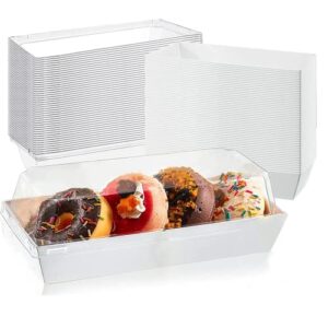 xiaohong 50 pack paper charcuterie boxes with clear lids, 7.5” white disposable food containers sandwich boxes bakery boxes for cake roll, strawberries, chocolate covered cookies, hot cocoa bombs