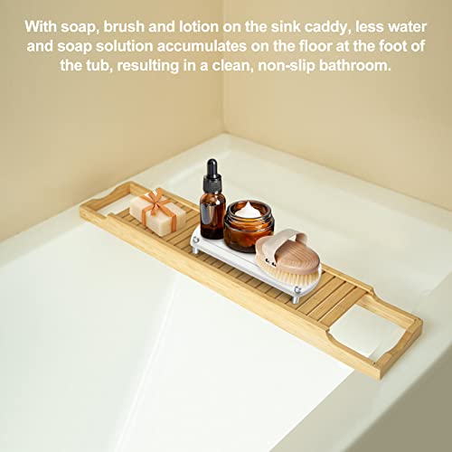 FAMNONE Bathroom Sink Caddy Dries Fast, Diatomaceous Earth Absorbs Moisture Bottle Drying Rack Sink Organizer on Countertop with Bottom Rubber Replacement & Grind Cleaning Sheets