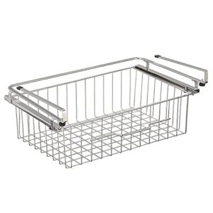 mDesign Large Metal Wire Hanging Pullout Drawer Basket - Sliding Under Shelf Storage Organizer - Attaches to Shelving - Easy Install - Chrome