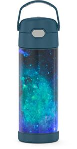thermos funtainer 16 ounce stainless steel vacuum insulated bottle with wide spout lid, galaxy teal