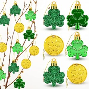 bunny chorus 48pcs st patricks day decorations shamrock ornaments and gold coins for tree, good luck clover coins hanging decorations for home school office irish festival party supplies, 4 style