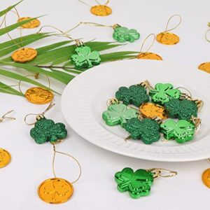 Bunny Chorus 48pcs St Patricks Day Decorations Shamrock Ornaments and Gold Coins for Tree, Good Luck Clover Coins Hanging Decorations for Home School Office Irish Festival Party Supplies, 4 Style