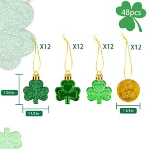 Bunny Chorus 48pcs St Patricks Day Decorations Shamrock Ornaments and Gold Coins for Tree, Good Luck Clover Coins Hanging Decorations for Home School Office Irish Festival Party Supplies, 4 Style