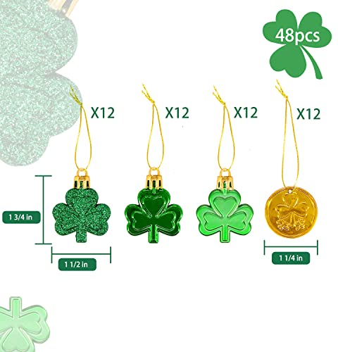 Bunny Chorus 48pcs St Patricks Day Decorations Shamrock Ornaments and Gold Coins for Tree, Good Luck Clover Coins Hanging Decorations for Home School Office Irish Festival Party Supplies, 4 Style