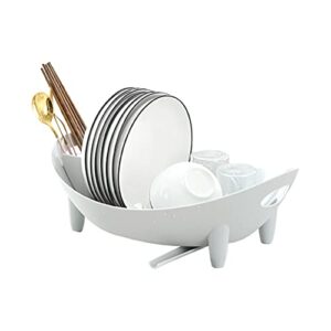 serenita dish drying rack. oval compact size drainer with utensil holder. kitchen counter cabinet (white 16.5″)