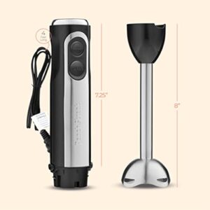 Powerful Immersion Blender, Electric Hand Blender 500 Watt with Turbo Mode, Detachable Base. Handheld Kitchen Blender Stick for Soup, Smoothie, Puree, Baby Food, 304 Stainless Steel Blades (Black)