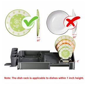 Aluminium Dish Drying Rack, Expandable(14.9"-22.2") Dish Racks for Kitchen Counter with Drying Mat, Rustproof Large Dish Drainers and Drainboard Set with Cutlery & Cup Holders for Various Kitchenware