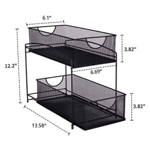 IBERG 2 Tier Under Sink Organizers and Storage - Sliding Bathroom Organizer - Kitchen Cabinet Organizer (Black)