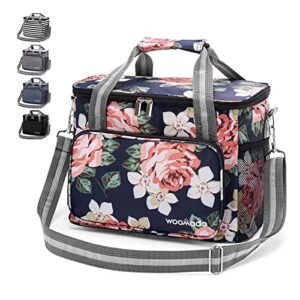 woomada insulated lunch bag for women/men, 24-can (15l)  reusable lunch box for work school , front zipper pocket lunch tote bag , leakproof lunch cooler bag with adjustable shoulder strap(cyan rose)
