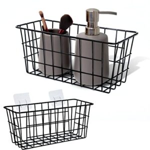 basketia wire baskets, 2pcs, 11x 4.7x 4.7 inches – rust resistant metal basket with strong adhesive – perfect for organizing & storing in kitchen, bathroom, closets, vanity & pantry black