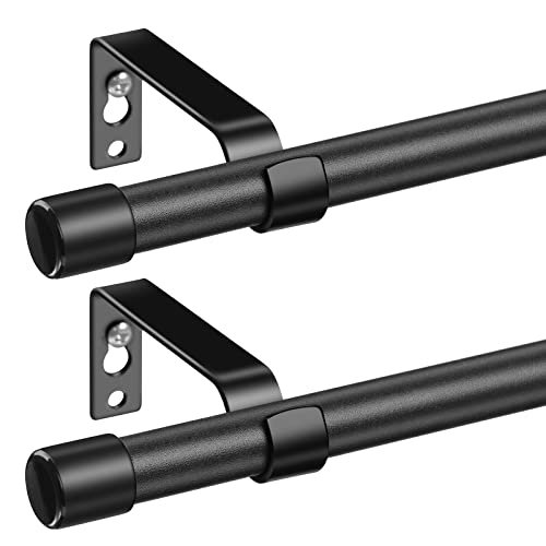 Black Curtain Rods for Windows 28 to 48 Inch - 5/8 Inch Small Curtain Rods 2 Pack - Heavy Duty Cafe Drapery Rods with Brackets - Rustic Matte