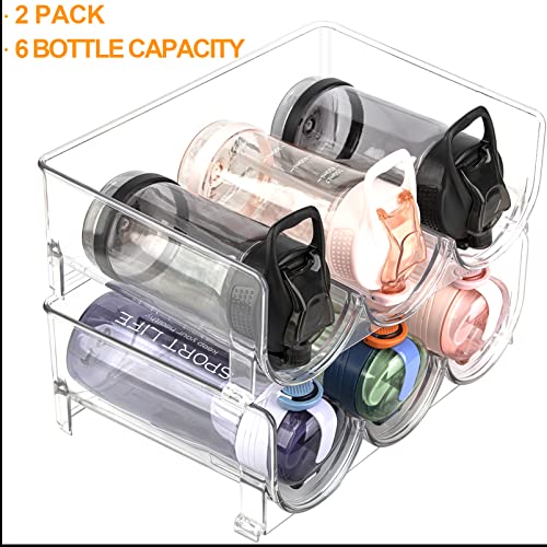 Tiawudi 2 Pack Water Bottle Organizer, Stackable Bottle Holder Rack, Water, Wine, and Drink Organizer Shelf for Cabinet, Kitchen Countertop, Pantry and Fridge