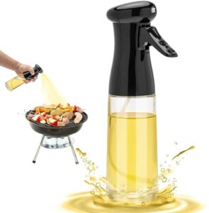 olive oil sprayer for cooking – 200ml glass oil dispenser bottle spray mister – refillable food grade oil vinegar spritzer sprayer bottles for kitchen, air fryer, salad, baking, grilling, frying (black)