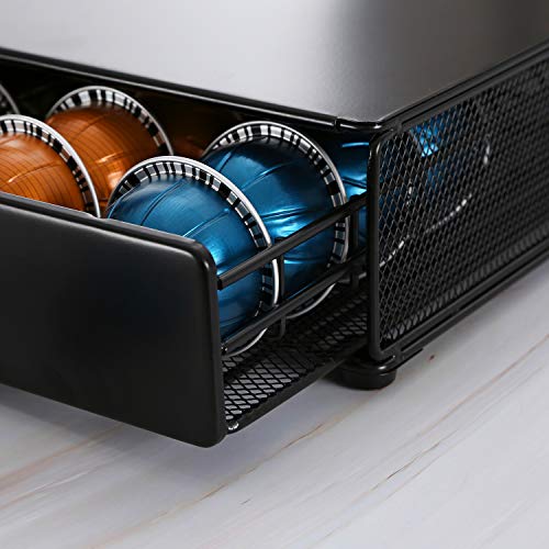 HiveNets Nespresso Vertuoline Capsule Storage Drawer Vertuo Coffee Holder Metal Multiple Flavors Pods Organizer 40 Pcs Capacity