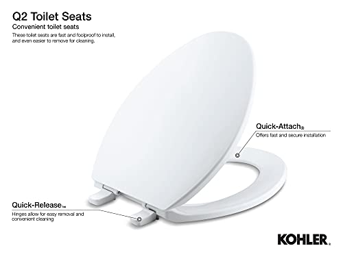 Kohler K-4775-0 Brevia Round Toilet Seat with Grip-Tight Bumpers, Quick-Attach Hardware, White ,1 Count(Pack of 1)