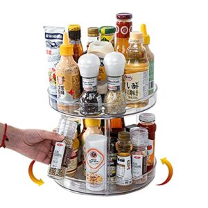 Landmore Lazy Susan Turntable Storage Organizer, Non-Skid 2 Tier Lazy Susan 9.25" Spice Rack, 360 Degree Rotating Acrylic Cabinet Organizer for Kitchen Cosmetic Pantry Bathroom
