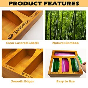 Prolee Ziplock Bag Organizer Bamboo for 4 Size Bags, Gallon, Quart, Sandwich & Snack, Food Storage Bag Organizer