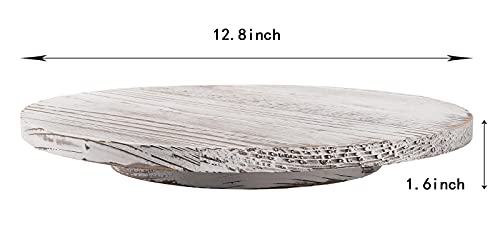 TOPZEA 13 Inch Wood Lazy Susan Turntable, Rotating Vintage Rustic Kitchen Turntable Tray for Pantry Cabinet Table Counter Top, White