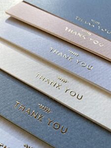 (36 pack) thank you cards with envelopes & stickers – elegant dusty blue emboss gold foil pressed – blank notes wedding, bridal, baby shower, business and formal all occasion cards (dusty blue)