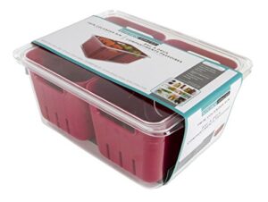 kitchen spaces ksdcb12-amz twin colander stackable food storage organizer for fridge, freezer, and pantry, 8.8″ x 6.8″ x 3.9″, red & clear