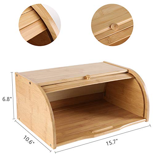 PENGKE Large Bread Box Natural Bamboo Roll Top Bread Basket ,Bread Holder for Kitchen Food Storage Countertop,Self Assembly