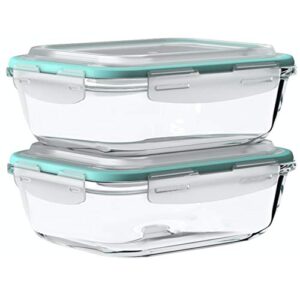 vallo large glass food storage container with snap lock lids for leftovers – safe for microwave, oven, dishwasher, freezer – bpa free – airtight & leakproof [2 pack]
