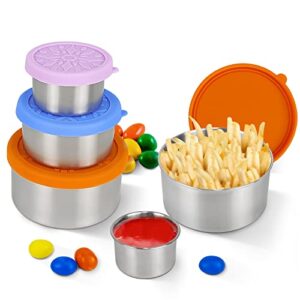 lihong stainless steel containers with lids,snack containers,sauce containers,lunch box for kids adults,rustproof,leakproof,easy open,set of 3(3.4oz, 7oz,13oz)