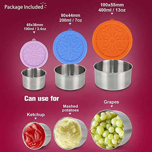 LIHONG Stainless Steel Containers with Lids,Snack Containers,Sauce Containers,Lunch Box for Kids Adults,Rustproof,Leakproof,Easy Open,Set of 3(3.4oz, 7oz,13oz)