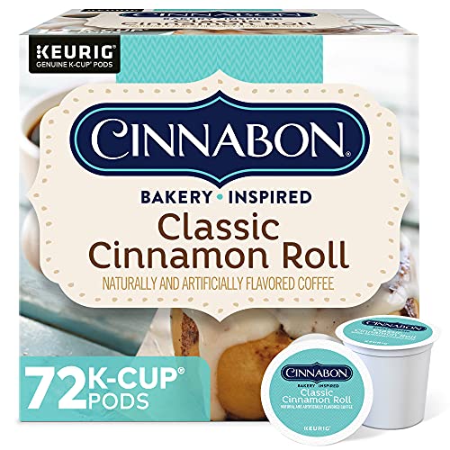 Cinnabon Classic Cinnamon Roll, Single-Serve Keurig K-Cup Pods, Flavored Coffee, 12 Count (Pack of 6)