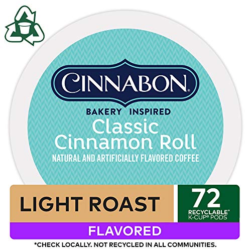 Cinnabon Classic Cinnamon Roll, Single-Serve Keurig K-Cup Pods, Flavored Coffee, 12 Count (Pack of 6)