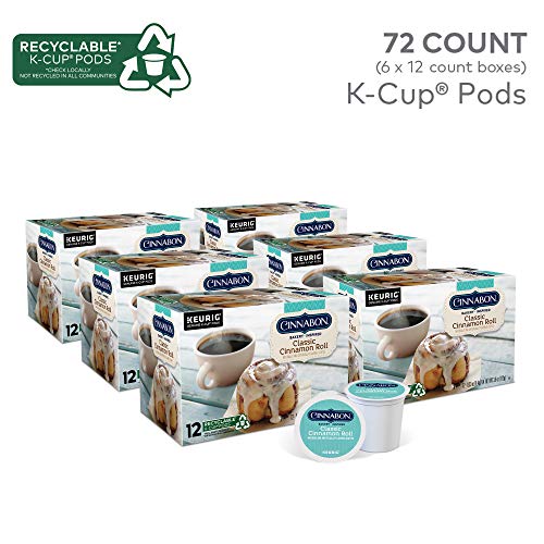 Cinnabon Classic Cinnamon Roll, Single-Serve Keurig K-Cup Pods, Flavored Coffee, 12 Count (Pack of 6)