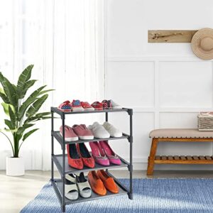 HITHIM 4 Tiers Small Shoe Rack,Narrow Stackable Shoe Shelf Organizer,Sturdy Shoe Stand, Non-Woven Fabric Metal Free Standing Shoe Racks for Entryway, Doorway and Bedroom Closet