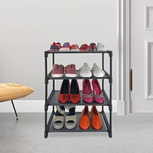 HITHIM 4 Tiers Small Shoe Rack,Narrow Stackable Shoe Shelf Organizer,Sturdy Shoe Stand, Non-Woven Fabric Metal Free Standing Shoe Racks for Entryway, Doorway and Bedroom Closet