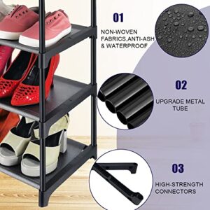 HITHIM 4 Tiers Small Shoe Rack,Narrow Stackable Shoe Shelf Organizer,Sturdy Shoe Stand, Non-Woven Fabric Metal Free Standing Shoe Racks for Entryway, Doorway and Bedroom Closet