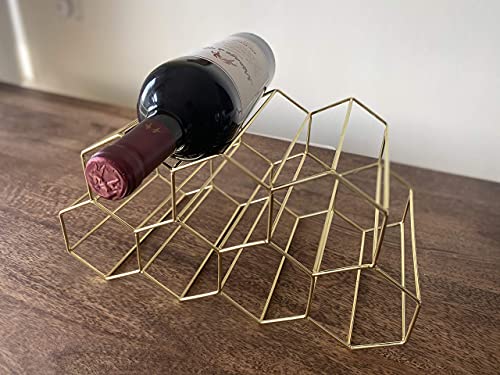 Modern Contemporary Rustic Minimalist Gold Color Free Standing Sturdy 9 Bottle Countertop Table Top Wine Rack Wine Holder Wine Storage with No Assembly Required