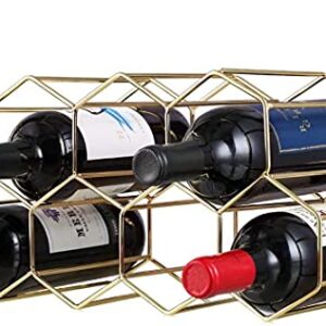 Modern Contemporary Rustic Minimalist Gold Color Free Standing Sturdy 9 Bottle Countertop Table Top Wine Rack Wine Holder Wine Storage with No Assembly Required