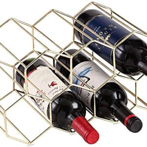 Modern Contemporary Rustic Minimalist Gold Color Free Standing Sturdy 9 Bottle Countertop Table Top Wine Rack Wine Holder Wine Storage with No Assembly Required