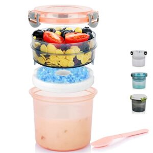 genteen overnight oats containers with lids, yogurt parfait cups with lids snack containers with topping cereal or overnight oats container ideal for meal prep breakfast protion control 20oz(orange)