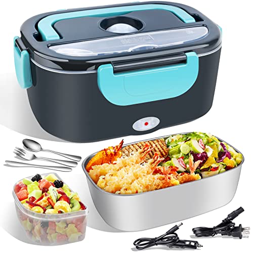 JDISANGI Electirc Lunch Box Food Heater 60w Lunch Containers for Adults, 12V 110V Food Warmer for Car, Truck, Home with 304 Food-Grade Stainless Steel Container 1.5L.