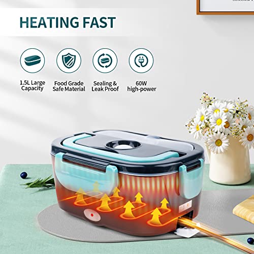 JDISANGI Electirc Lunch Box Food Heater 60w Lunch Containers for Adults, 12V 110V Food Warmer for Car, Truck, Home with 304 Food-Grade Stainless Steel Container 1.5L.