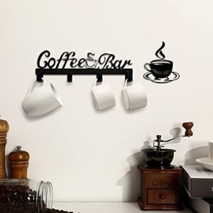 hotop 2 pieces coffee bar decor metal coffer mug holder with 4 hooks modern wall hanger organizer storage display cup rack art for kitchen cafe